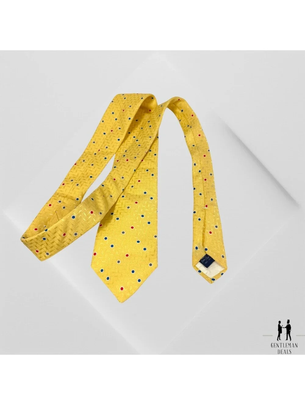 Lanvin Paris Mens 100% Silk Necktie Yellow Blue Red  Polka Dots 55x3.5
